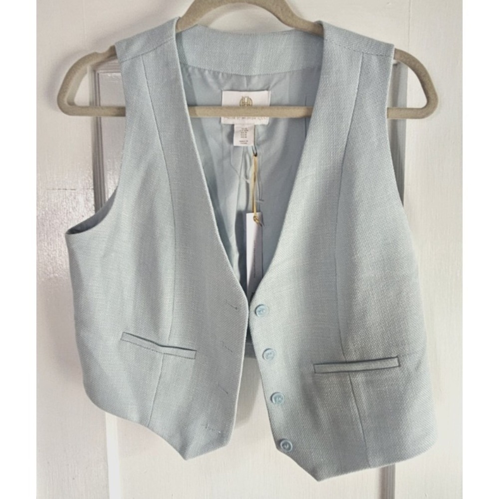 NWT House of Harlow 1960 button-up vest lined sky blue woman Sz M